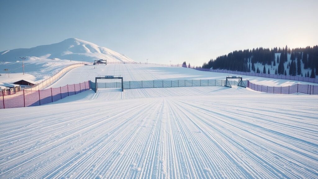 Eine leere Skicross-Strecke im Schnee symbolisiert das Karriereende der ÖSV-Skicrosserin – Symbolbild, KI-erzeugt