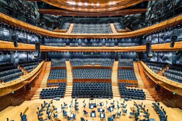 Leere Konzertbühne mit Notenständern erinnert an die Wirkungsstätte von Franz Welser-Möst beim Cleveland Orchestra – Foto: StockSnap / Pixabay