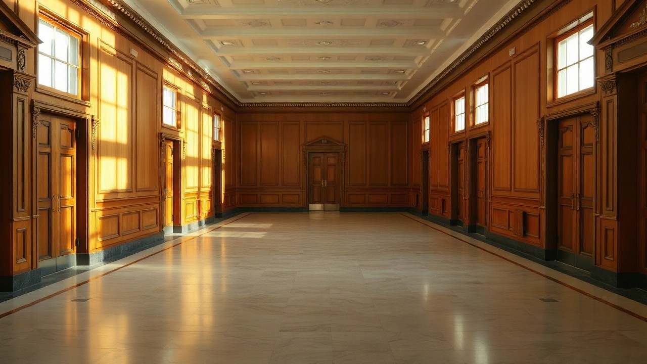 Ein leerer Flur im Landtag symbolisiert die politische Arbeitsumgebung von Herbert Reul – Symbolbild, KI-erzeugt