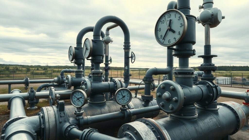 Industrielle Gaspipeline-Station symbolisiert die Nord-Stream-Verhandlungen, in die Jared Kushner als Vermittler involviert ist – Symbolbild, KI-erzeugt