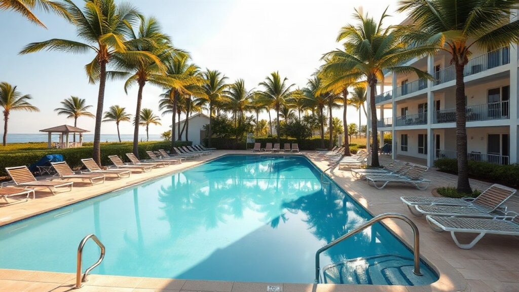 Ein sonniger Poolbereich in Florida steht sinnbildlich für den Familienurlaub, bei dem Jessie James Decker mit ihrer Familie für Aufsehen sorgte – Symbolbild, KI-erzeugt