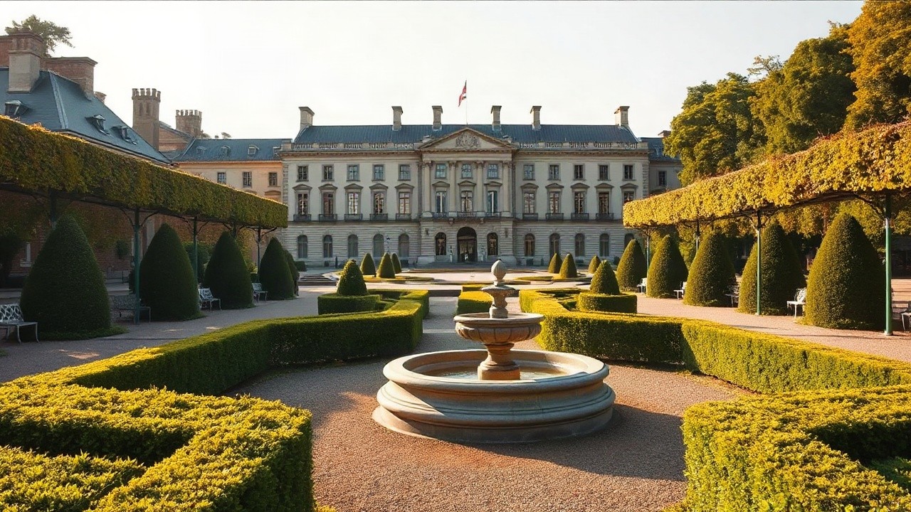 Ein ruhiger Schlossgarten symbolisiert den Weg, den Königin Mary vom Außenseiterin-Gefühl bis an den dänischen Hof zurücklegte – Symbolbild, KI-erzeugt