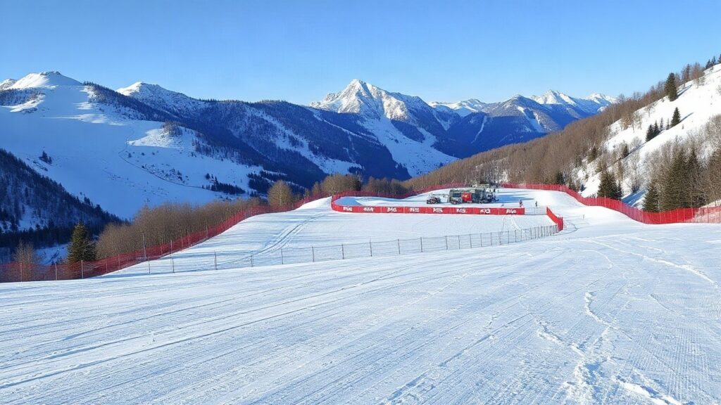 Ein leerer alpiner Skirennhang mit aufgestellten Torstangen symbolisiert den Rückzug von Markus Waldner aus dem Ski-Weltcup – Symbolbild, KI-erzeugt