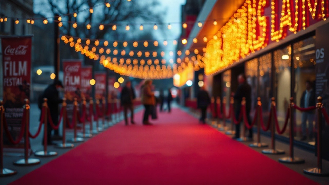 Ein Red-Carpet-Eingang bei einem Filmfestival am Abend, passend zum öffentlichen Auftritt von Martin Freeman – Symbolbild, KI-erzeugt