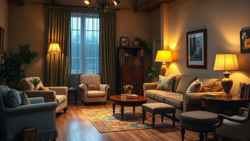 Ein verlassenes Sitcom-Wohnzimmerset symbolisiert den Werdegang von Mckenna Grace bei Young Sheldon – Symbolbild, KI-erzeugt