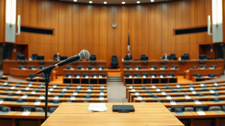Rednerpult im Plenarsaal des Nationalrats, in dem Politikerinnen wie Sophie Marie Wotschke über die Pension mit 67 diskutieren – Symbolbild, KI-erzeugt