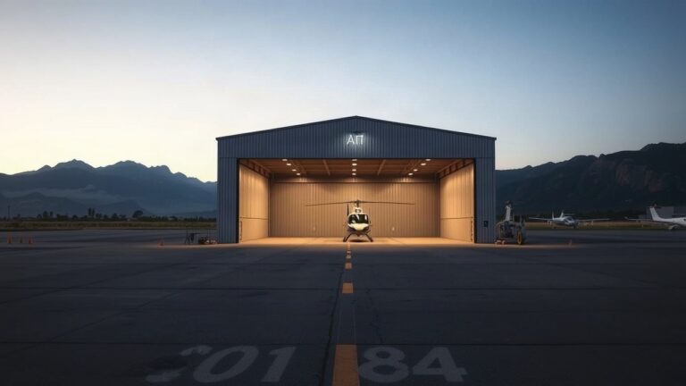 Ein verlassener Hangar auf einem kleinen Flugplatz in den Bergen steht für den Helikopter-Diebstahl bei Thomas Morgenstern – Symbolbild, KI-erzeugt