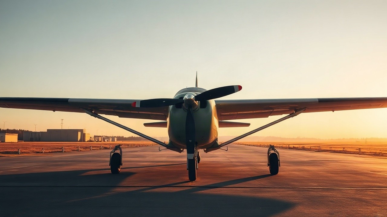 Ein Flugzeug auf einem Rollfeld bei Sonnenuntergang erinnert an die Filmkarriere von Tom Skerritt in Top Gun – Symbolbild, KI-erzeugt