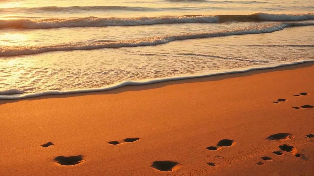 Ein sonnenbeschienener Strand bei Abendlicht symbolisiert den Lebensabschnitt, in den Tyler Cameron mit der Baby-News startet – Symbolbild, KI-erzeugt